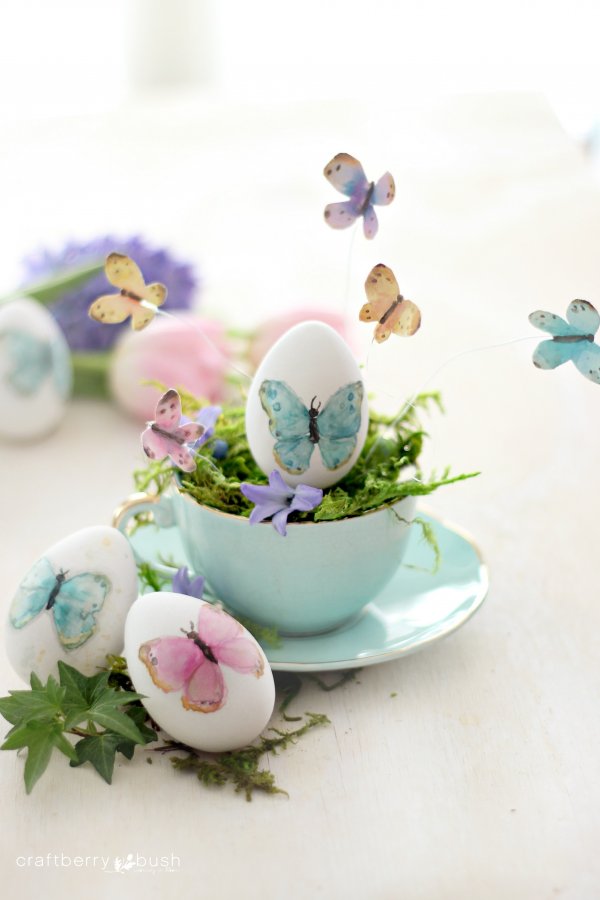 Magical watercolor butterfly Easter egg decoration.