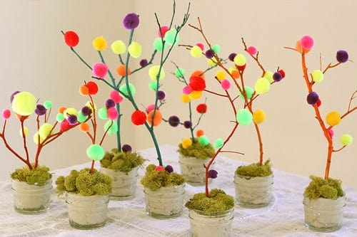 Mini Easter trees with pom-pom.
