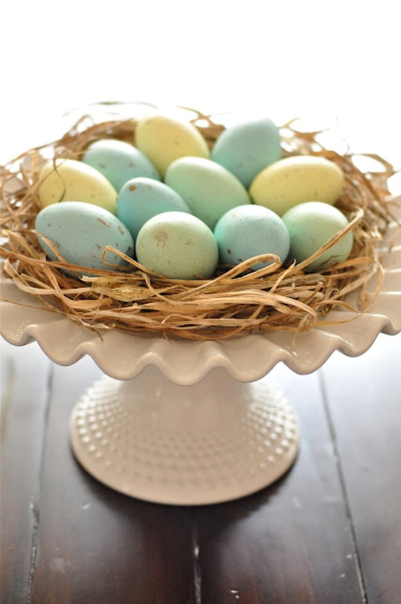 Painted egg nest as centerpiece.