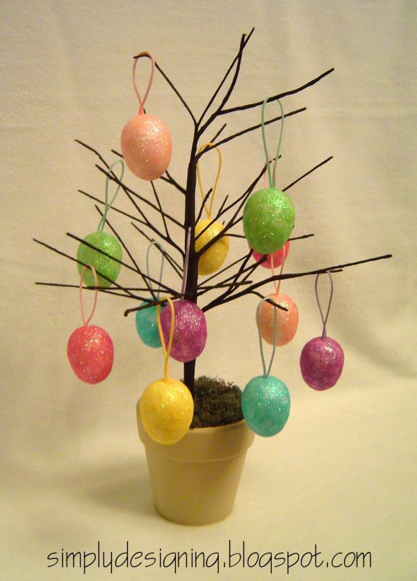 Pottery barn inspired Easter egg tree.