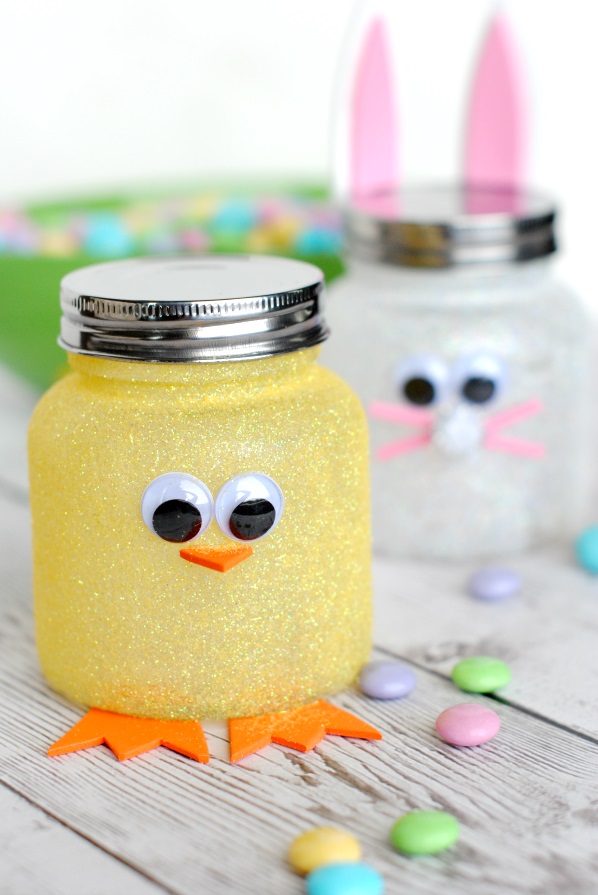 Pretty chick and Easter bunny candy jars.