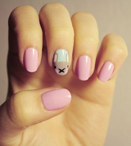 Simple pink nails with bunny.