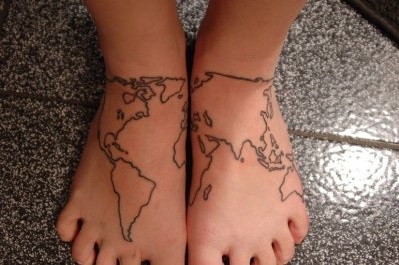 Adorable world mapping on foot.