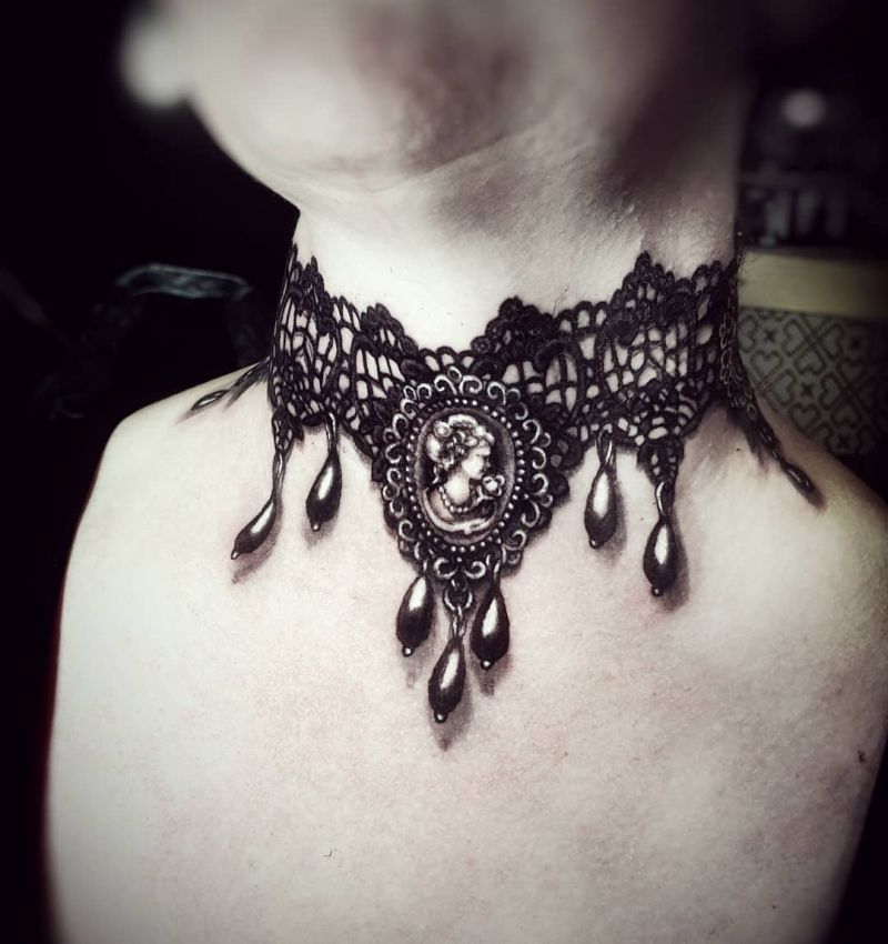 Best black lace tattoo on neck.