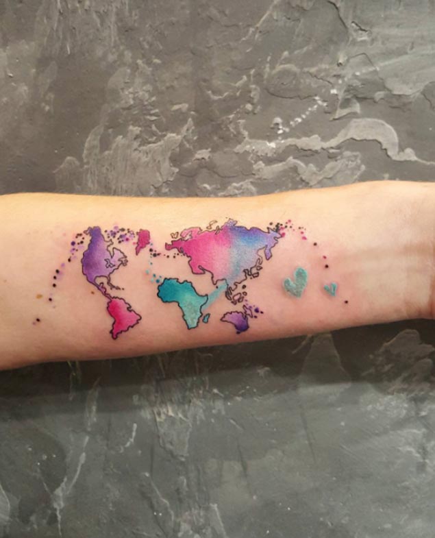 Charming watercolor tattoo for forearm.