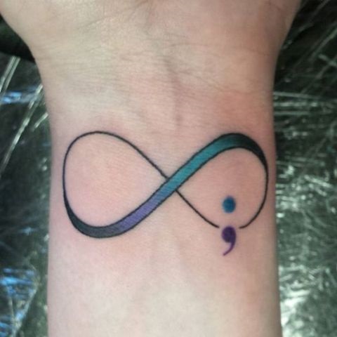 Chic watercolor infinity tattoo with semicolon.