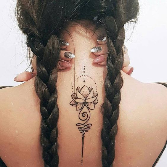 Fabulous upper neck lotus tattoo design.