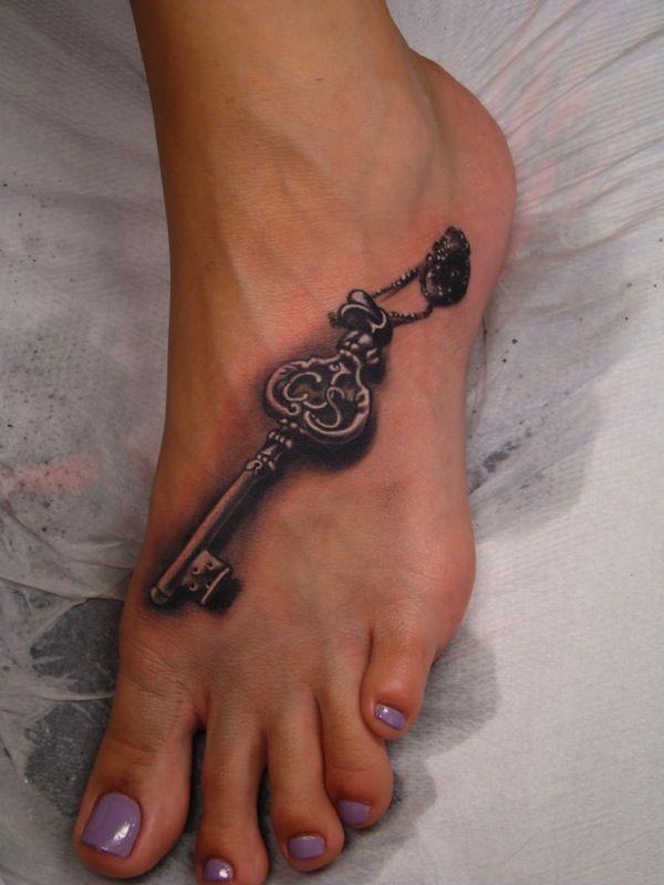 Foot key tattoo with holder.