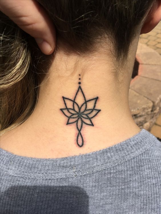 Infinity lotus flower tattoo on back of neck.