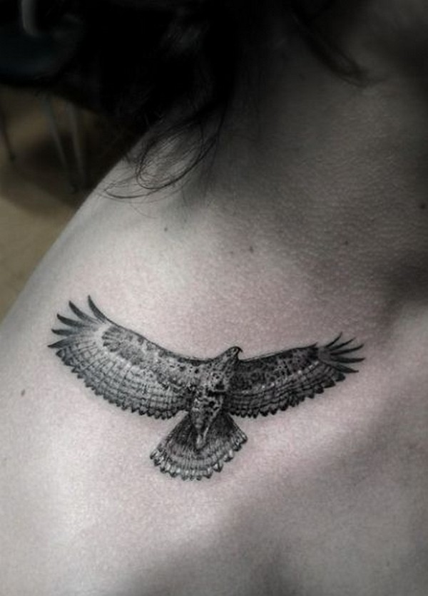 Lovely grey bird tattoo on shoulder.