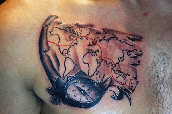 Mark your path on a map chest tattoo.