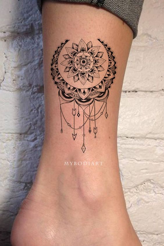 Moon ankle tribal chandelier lace lotus tattoo for ankle.