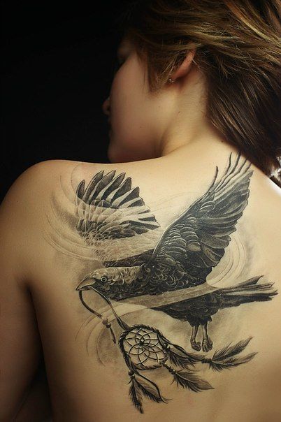 Nice idea to ink bird with dreamcatcher.