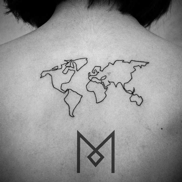 Simple worlds map tattoo idea.
