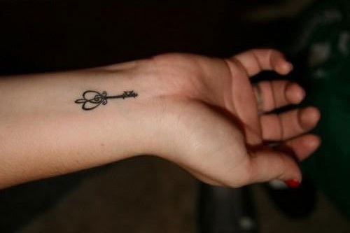 Simplest key tattoo on wrist.