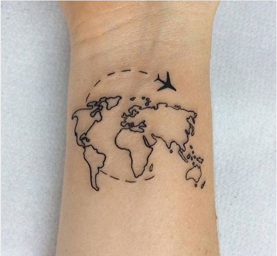 So simple but beautiful world map tattoo on wrist.