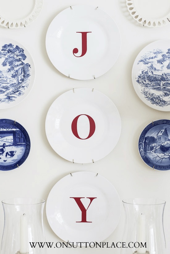 Awesome idea to decorate home with JOY sign plates.