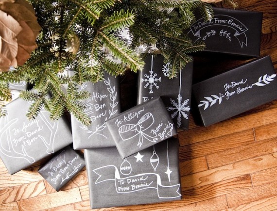 Chalkboard packing paper for Christmas.