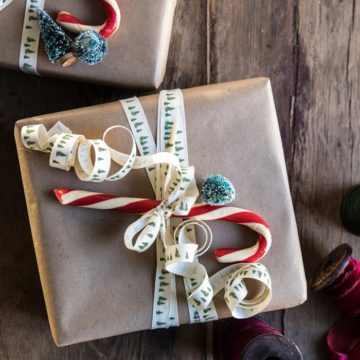 Charming candy cane gift wrap idea.