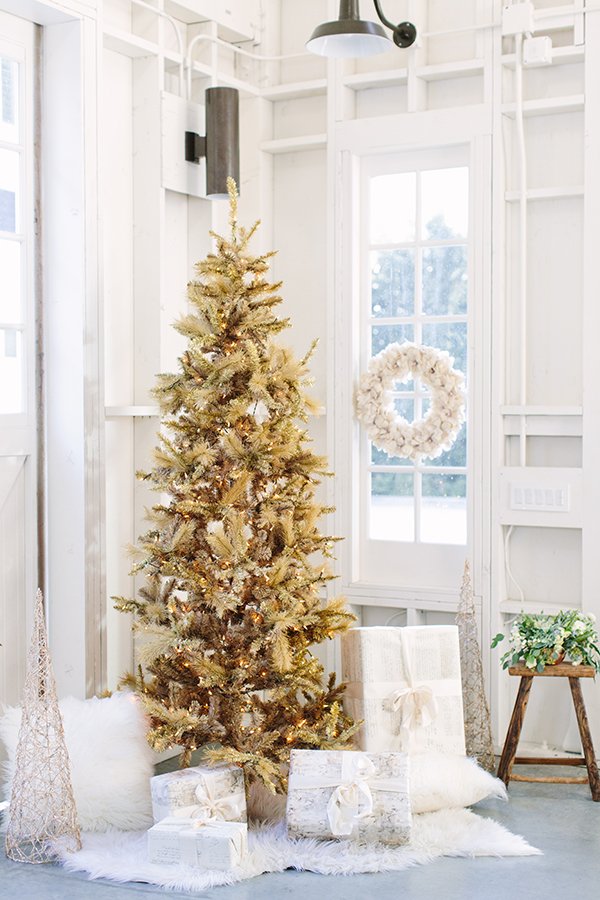 Charming golden Christmas tree for home decor.