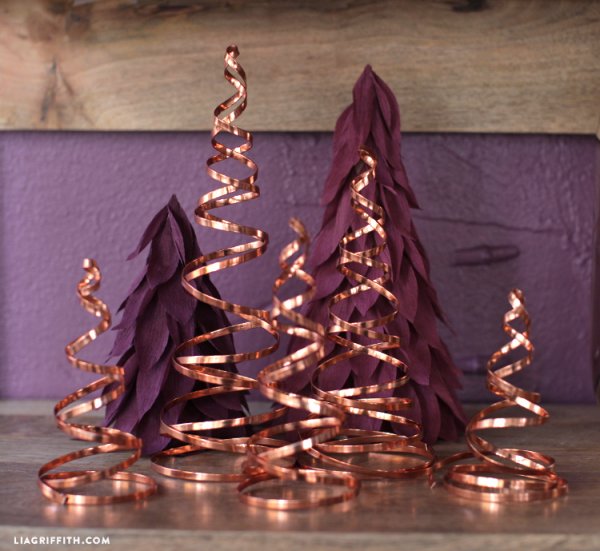 Copper wire spiral trees for Christmas.