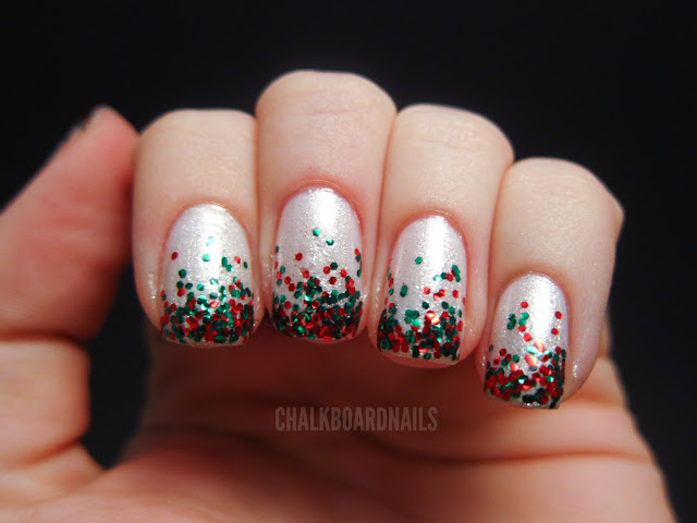 Dashing glitter dipped Christmas nails.