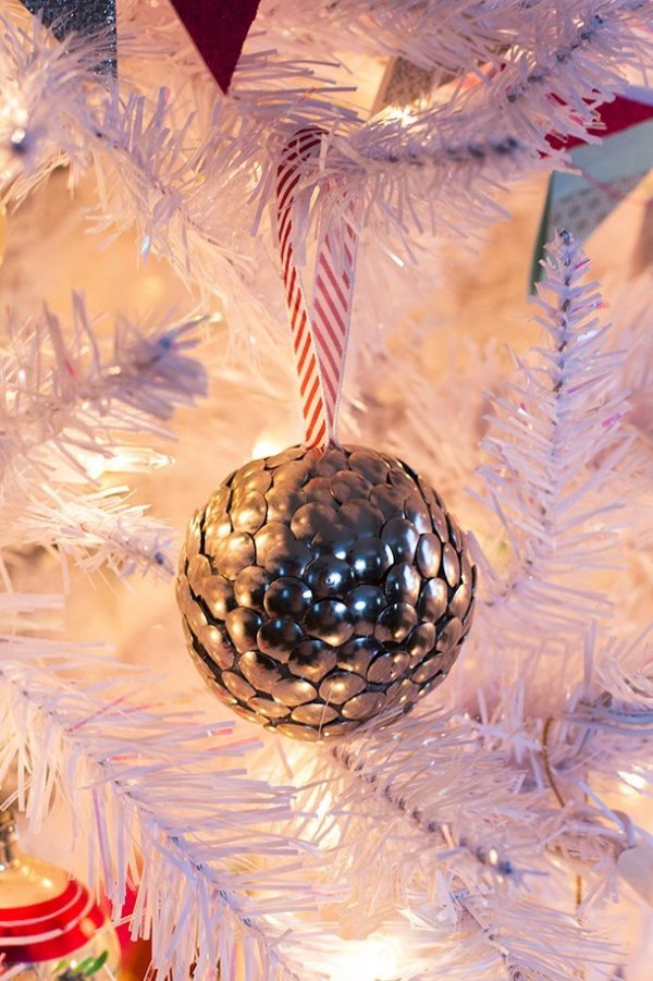 Decorated styrofoam ball ornament.
