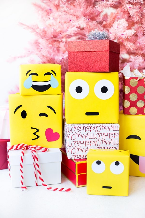 Funny emoji gift wrap.