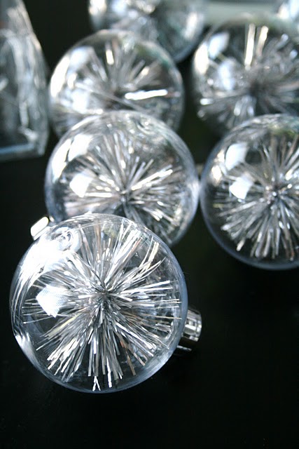Glass tinsel christmas ornaments.