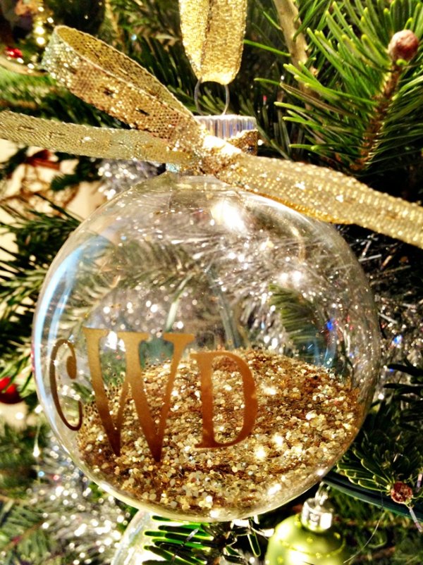 Glittered monogram ornament.