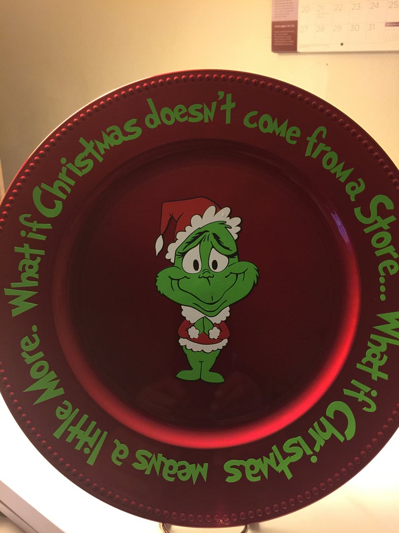 Handmade Grinch plate for kids.