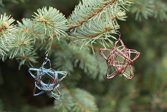 Handmade wire star ornaments.