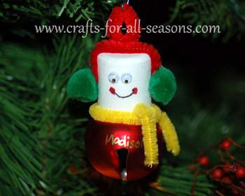 Marshmallow and jingle bell snowman ornament.