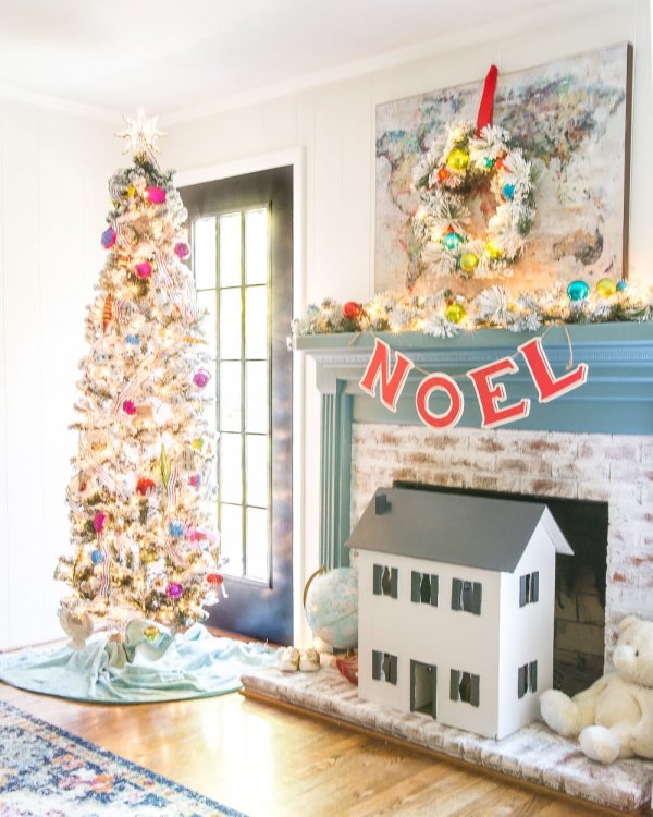 Multicolor vintage accents Christmas home decor.