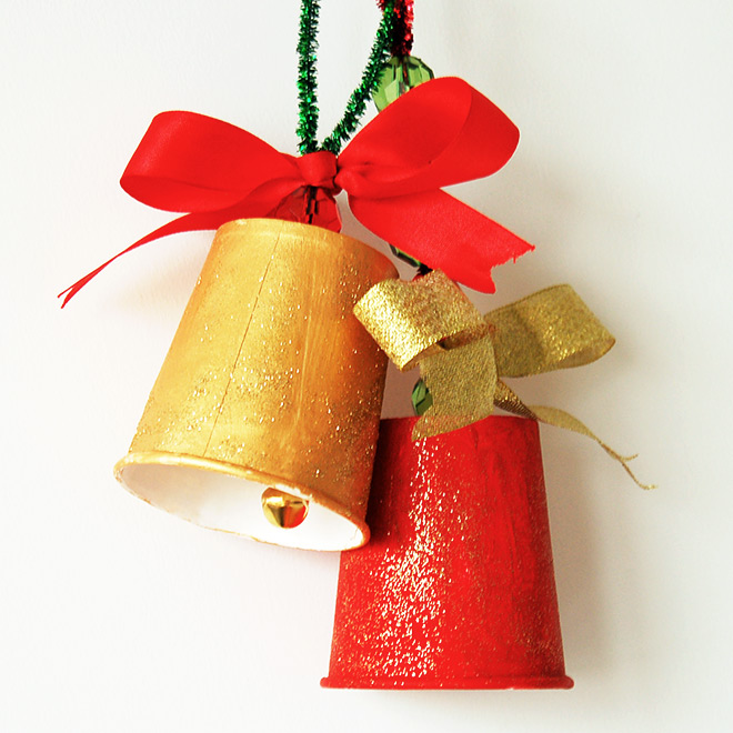 Paper cup Christmas bell ornament.