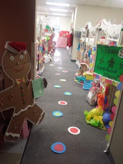 Sassy gingerbread office corridor decor.