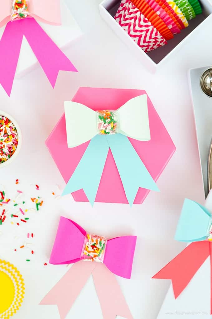 Sprinkle paper bows for gift wrapping.