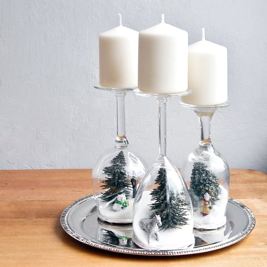 Wine glass candle holder. Dollar Store Christmas Home Décor Ideas