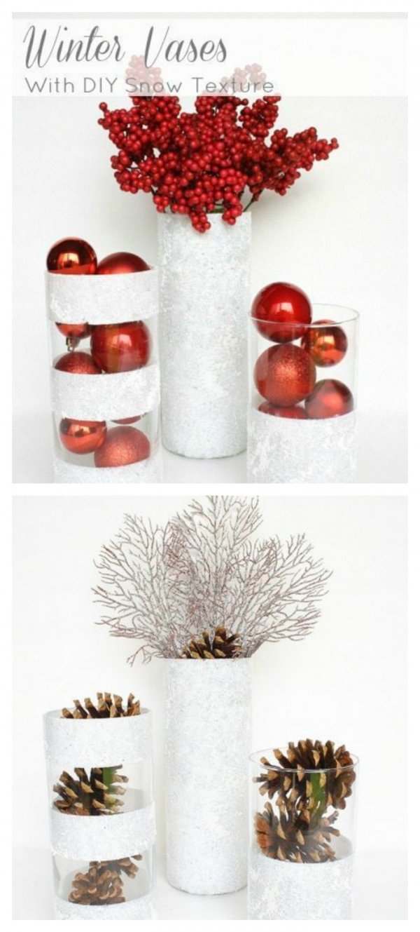 Winter vase with pinecones for homedecor. Dollar Store Christmas Home Décor Ideas