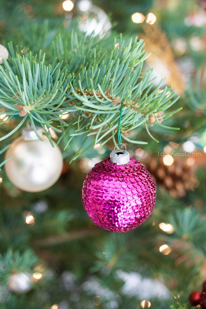 Bright pink sequin ball ornament.
