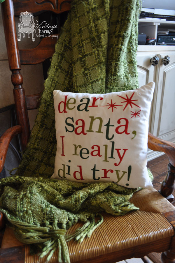 Christmas pillow with message to Santa.