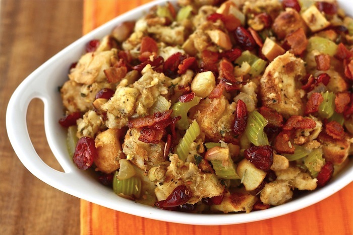 Christmas stuffing with cranberry and bacon.