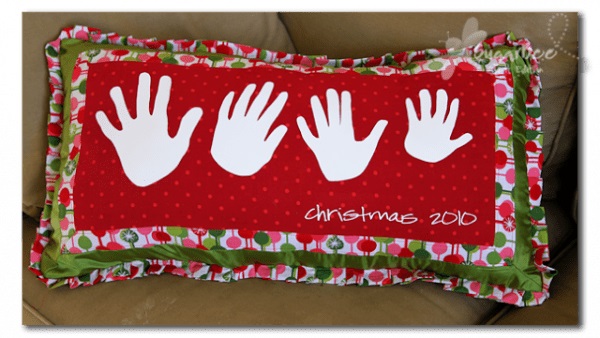 Cool handprint Christmas pillow.