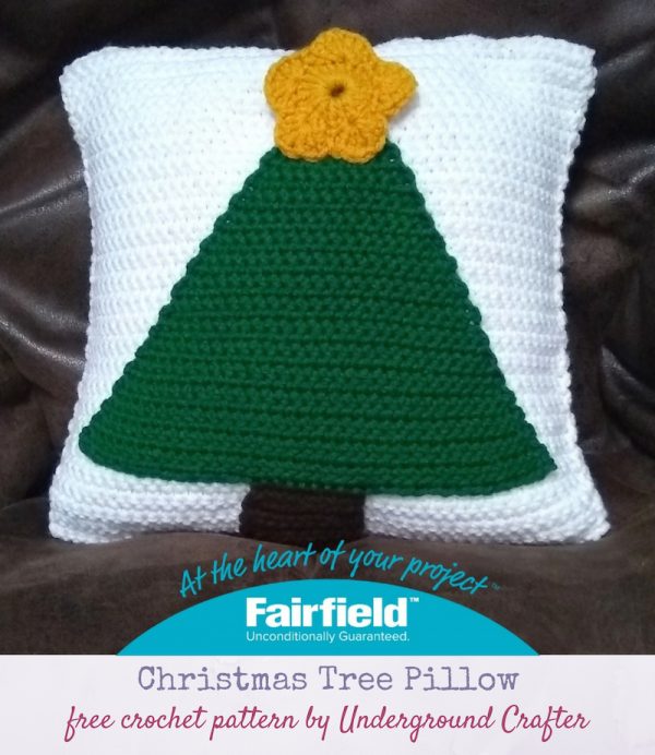 Crochet Christmas tree pattern pillow.