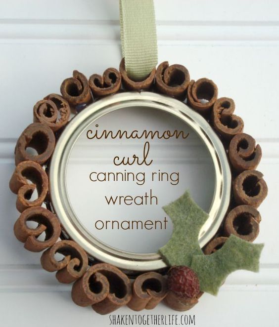 Dashing cinnamon curl canning ring wreath ornaments.