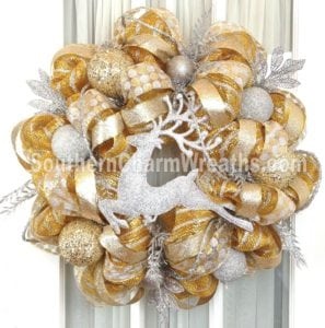 Deco mesh silver gold theme wreath.