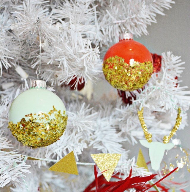 Dipped sparkle ball ornaments.