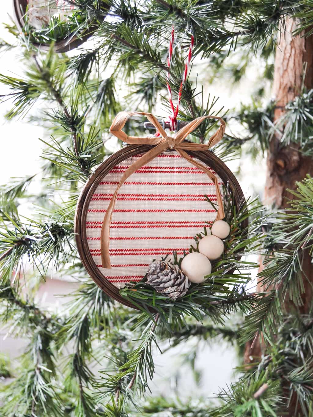 Embroidery hoop Christmas ornament.