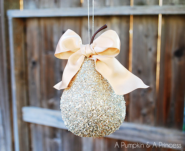 Glittered pear Christmas ornament.