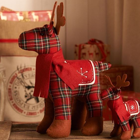 Handmade fabric reindeer for Christmas decoration.